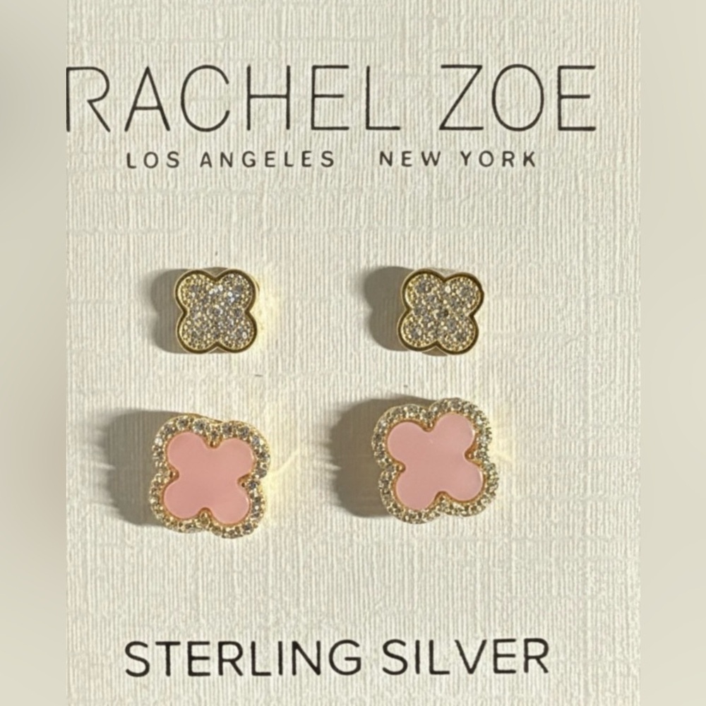 Rachel Zoe Clover Soft Baby Earrings Set 925 Sterling Silver - Picture 2 of 5